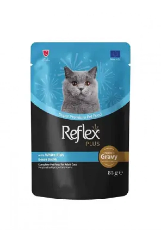 Reflex Plus Sos İçinde Et Parçacıklı Beyaz Balıklı Yetişkin Kedi Maması 85 G