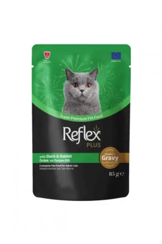 Reflex Plus Sos İçinde Et Parçacıklı Ördekli&Tavşanlı Yetişkin Kedi Maması 85 G