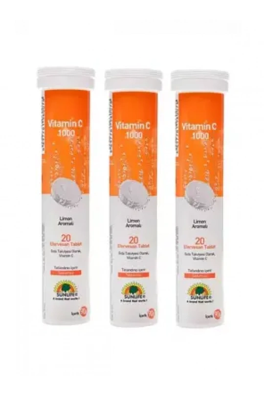 Sunlife Vitamin C 1000mg Efervesan 20 Tablet * 3 Adet