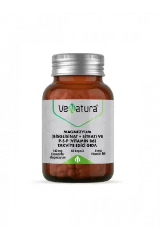 VeNatura Magnezyum -Bisglisinat+Sitrat- ve P5P -Vitamin B6- 60 Kapsül