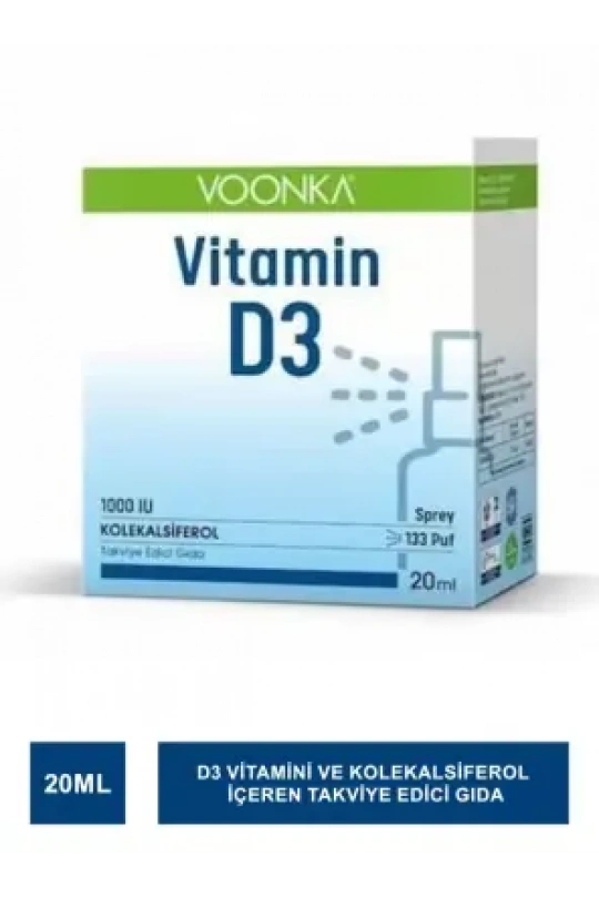 Voonka Vitamin D3 1000 IU Takviye Edici Gıda Sprey 20 ml
