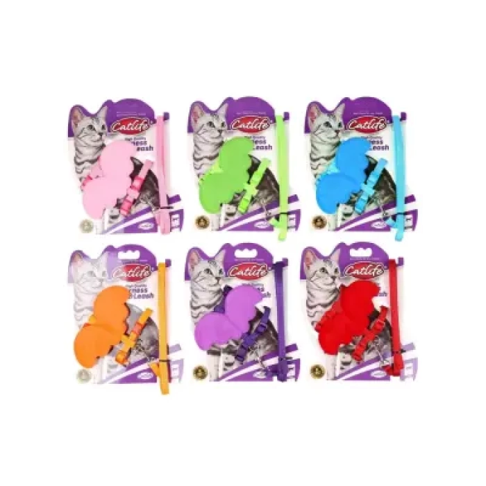 203492-Catlife Kediler İçin Kelebekli Göğüs Tasması+Gezdirme 1,0Cm