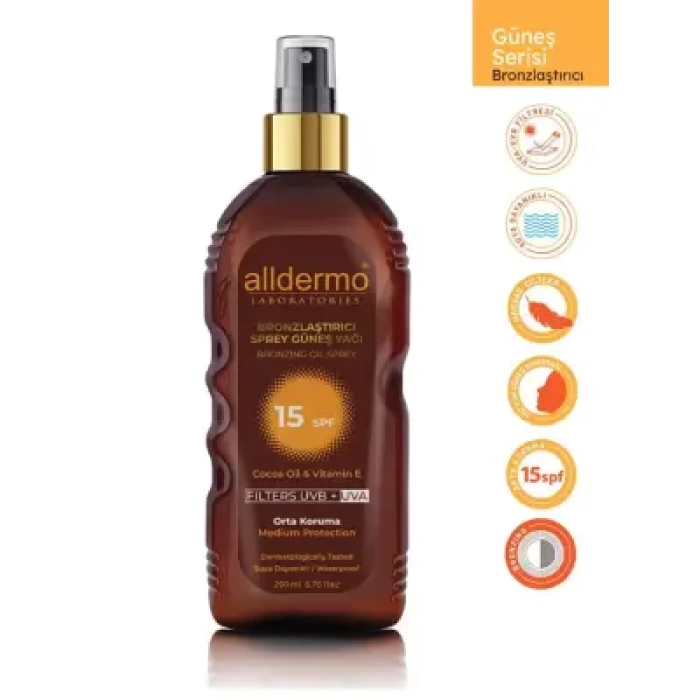 Alldermo Bronzlaştırıcı Sprey Güneş Yağı Spf 15 200 ml