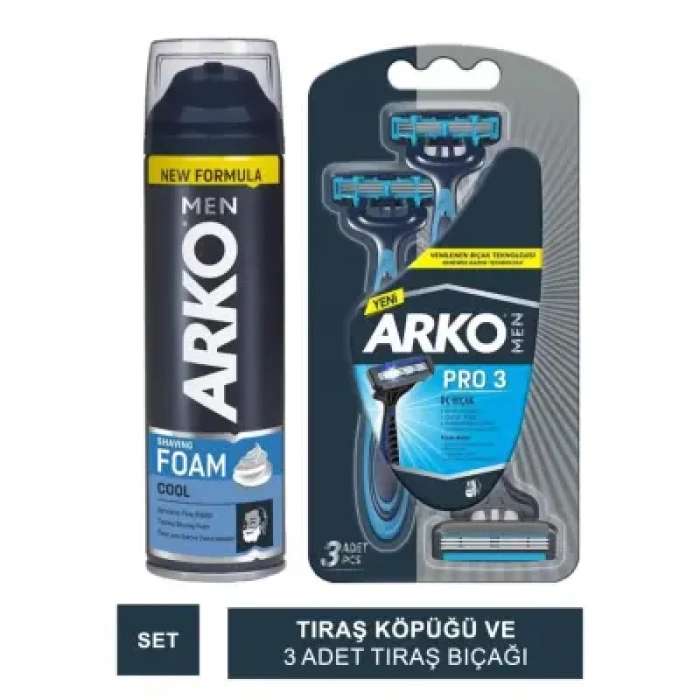 Arko Men Shaving Foam Tıraş Köpüğü 200ml - Arko Men Pro 3 Tıraş Bıçağı Set