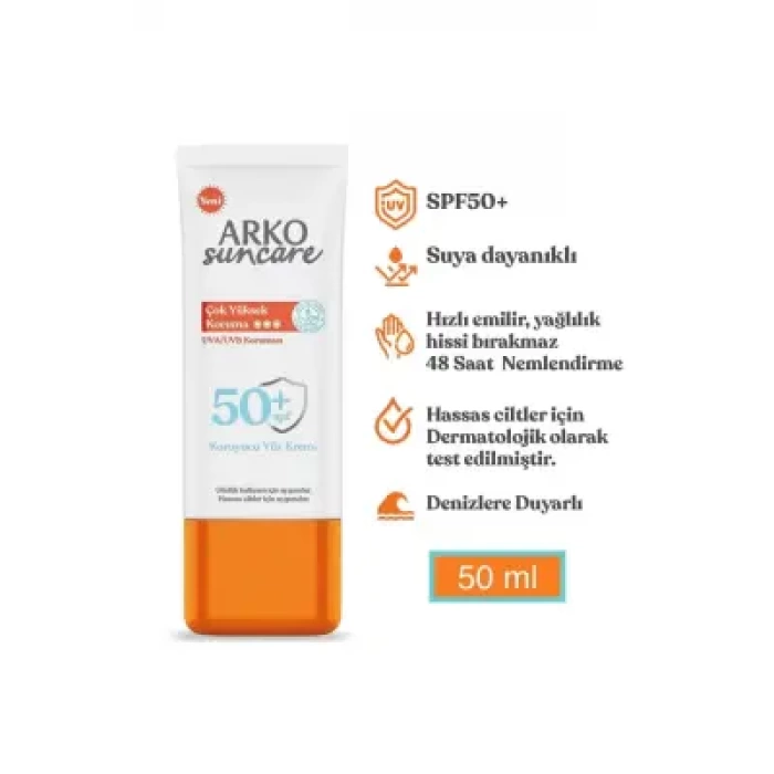Arko Suncare Spf50 Çok Yüksek Korumalı Yüz Güneş Kremi 50 ml