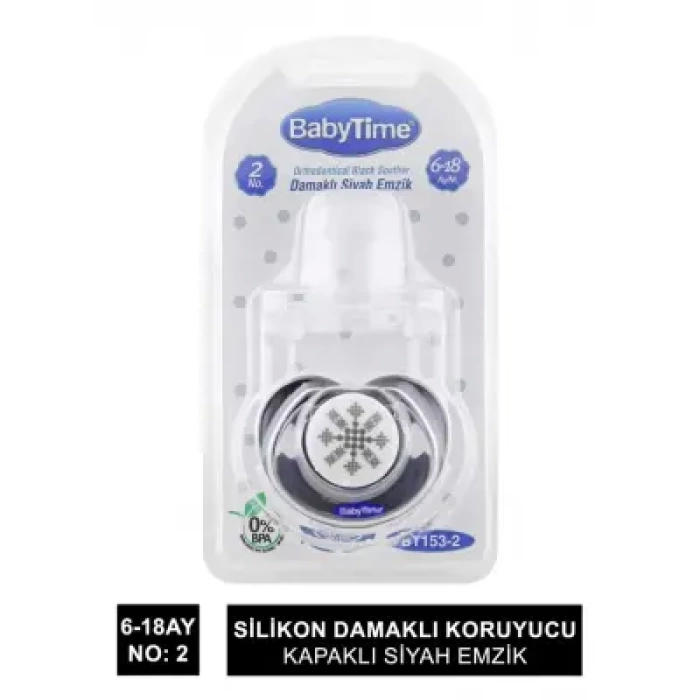 BabyTime Silikon Damaklı Koruyucu Kapaklı Siyah Emzik 6-18 - BT153-2 -