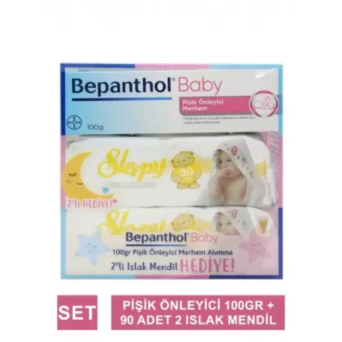 Bepanthol Baby Pişik Önleyici Merhem 100 Gr + 2 Paket Sleepy Sensitive Islak Havlu 90lı Hediye
