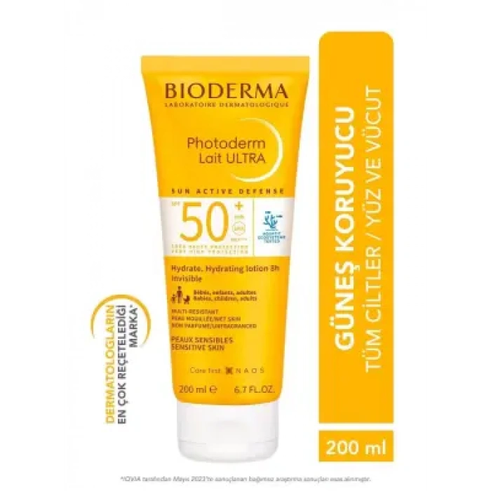 Bioderma Photoderm Lait Ultra Tüm Ciltler SPF50+ Yüksek Koruma Süt Form Yüz Vücut Güneş Kremi 200 ml