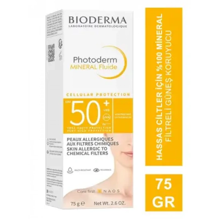 Bioderma Photoderm SPF 50+ Mineral Fluide Çok Hassas Ciltler Yüksek Korumalı Mineral Güneş Koruyucu Krem 75 gr