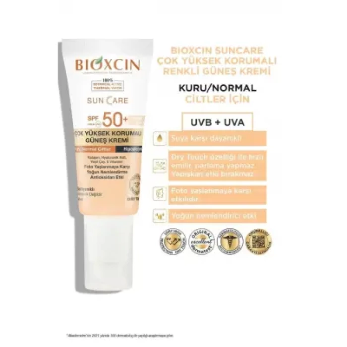 Bioxcin Sun Care Kuru/Normal Ciltler İçin Renkli Güneş Kremi Spf50+ 50 ml