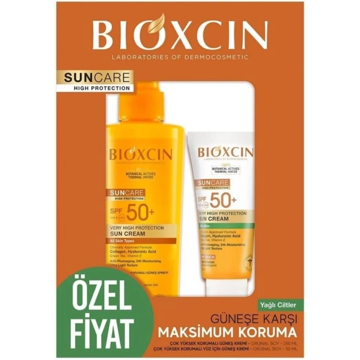 Bioxcin Sun Care Spf 50 Yüz Güneş Kremi 50 ml + Vücut Güneş Spreyi 200 ml - Kuru/Normal Cilt