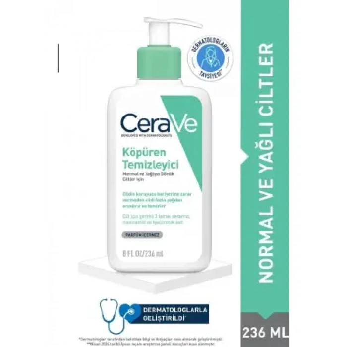 CeraVe Köpüren Temizleyici Seramid İçerikli Normal & Yağlı Ciltler Yüz Vücut 236 ml