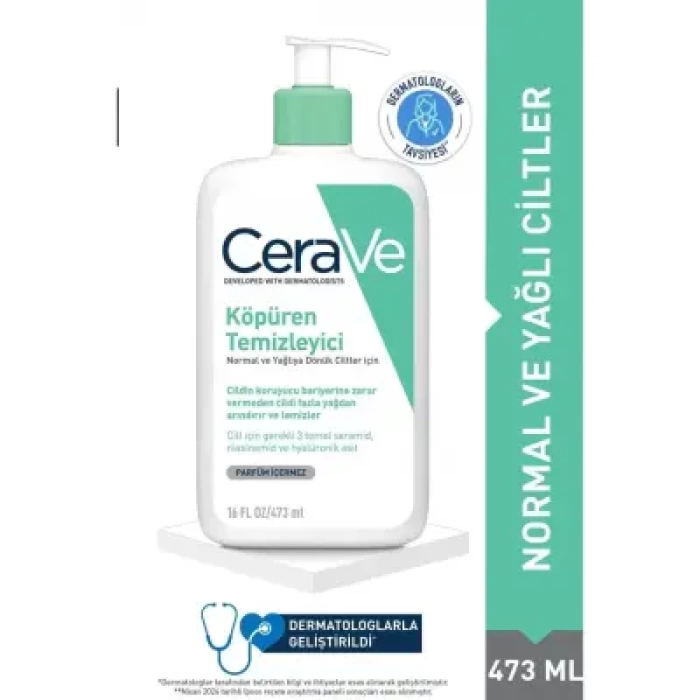 CeraVe Köpüren Temizleyici Seramid İçerikli Normal & Yağlı Ciltler Yüz Vücut 473 ml
