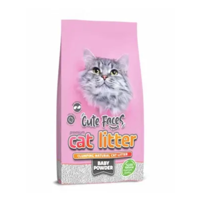Cute Faces Pudra Kokulu Topaklanan Kalın Taneli Kedi Kumu 10L.