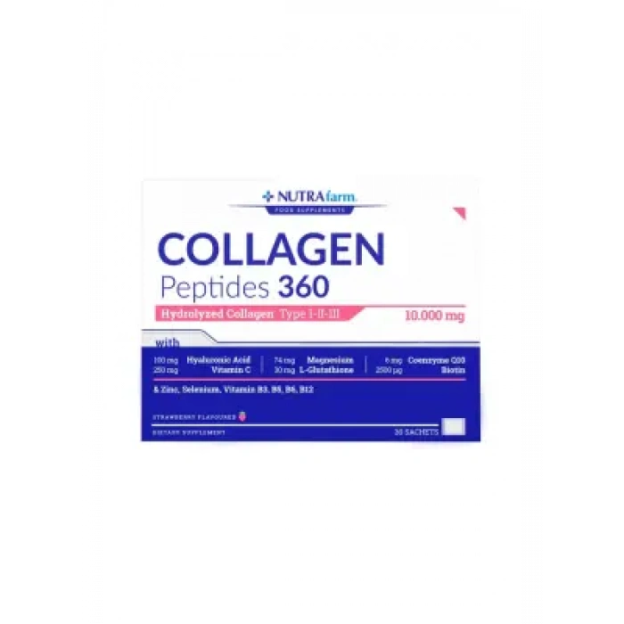 Dermoskin NutraFarm Collagen Peptides 360 Tip 1-2-3 Çilek Aromalı 30 Saşe