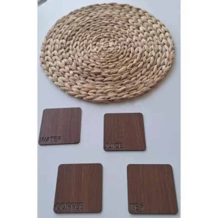 Ebruli Sanat Tasarım 4’lü Ahşap Tasarım Kahve, Su, Çay, Meyve Suyu Bardak Altlığı