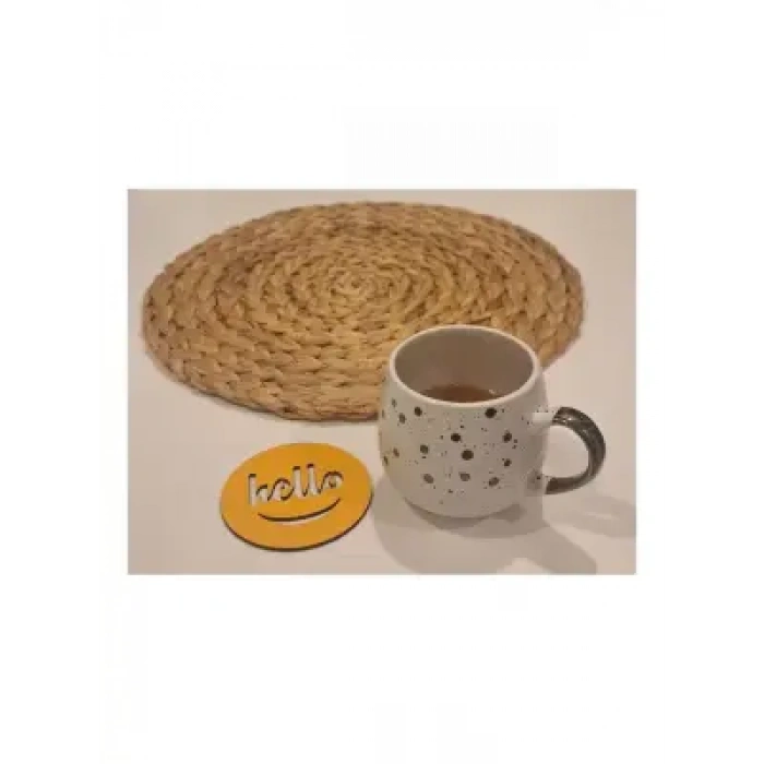 Ebruli Sanat Tasarım 6’lı Sarı Ahşap Bardak Altlığı Hello