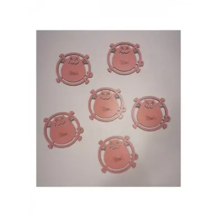 Ebruli Sanat Tasarım 6’lı Set Pembe Ahşap Bardak Altlığı Kedili