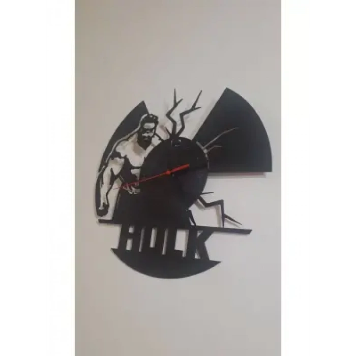 Ebruli Sanat Tasarım Hulk Temalı Özel Tasarım Ahşap Duvar Saati Duvar Dekorasyonu