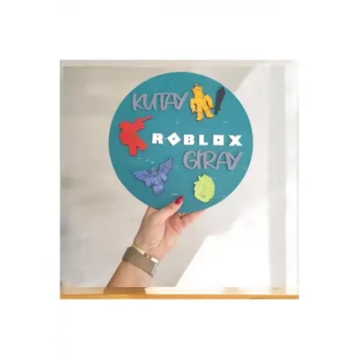 Ebruli Sanat Tasarım Roblox Temalı Özel Tasarım Ahşap El Boyaması Çocuk Odası Kapı Süsü