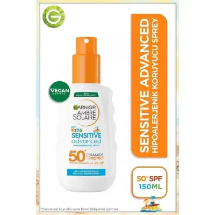 Garnier Ambre Solaire Kids Sensitive Advanced Sprey SPF 50+ - Çocuklar İçin Hassas Cilt Güneş Koruyucu Sprey - 150 ml