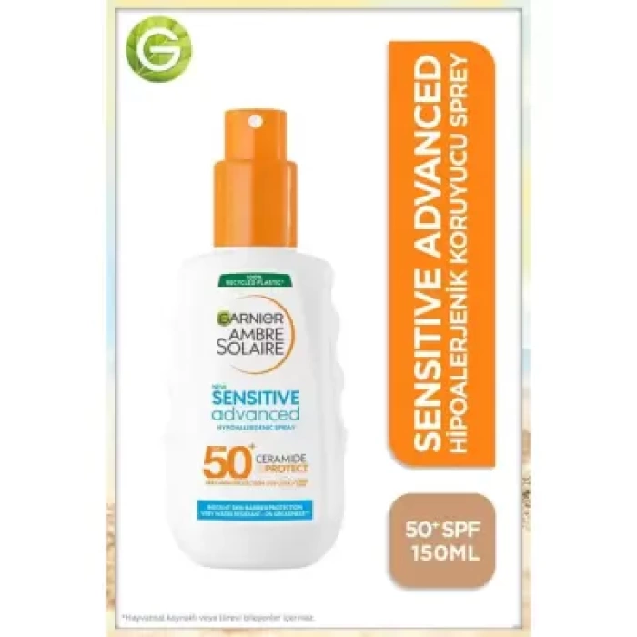 Garnier Ambre Solaire Sensitive Advanced Sprey SPF 50+ - Hassas Ciltler İçin Güneş Koruyucu Sprey - 150 ml