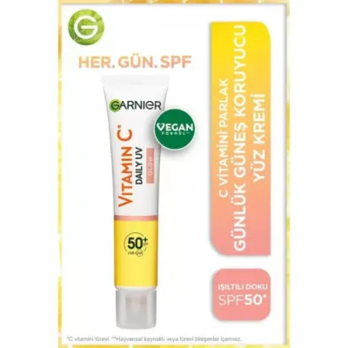 Garnier C Vitamini Parlak Günlük Güneş Koruyucu Fluid Yüz Kremi - Işıltılı Doku - Spf50+ 40 ml