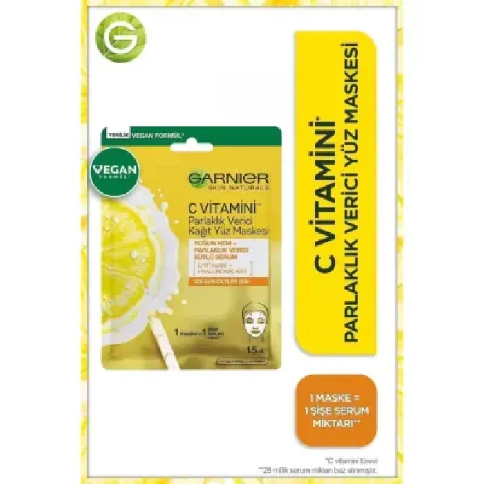 Garnier C Vitamini Parlaklık Verici Kağıt Yüz Maskesi 28 gr