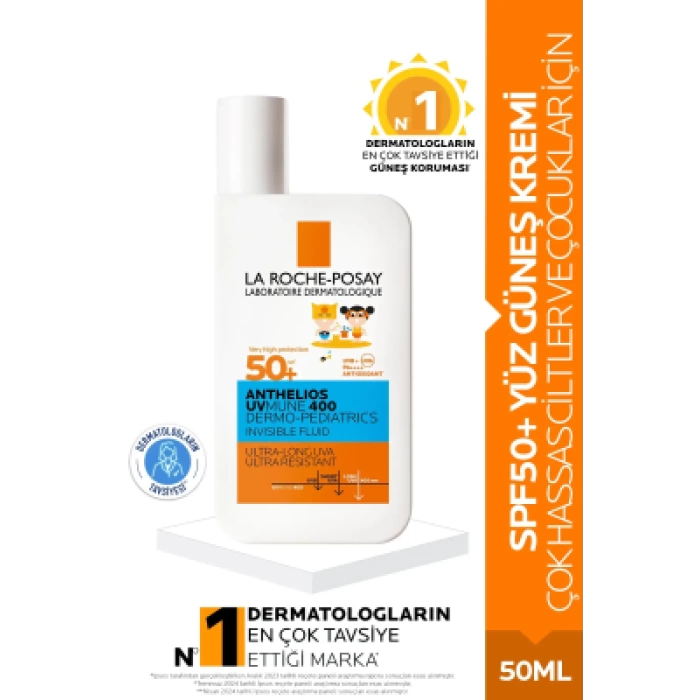 La Roche Posay Anthelios Dermo Pediatric Invisible Fluid SPF50+ Çok Hassas Ciltler Ve Çocuklar İçin Yüz Güneş Kremi 50 ml
