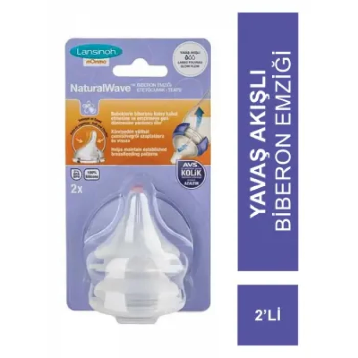 Lansinoh Natural Wave Biberon Emziği - 2li Yavaş Akışlı