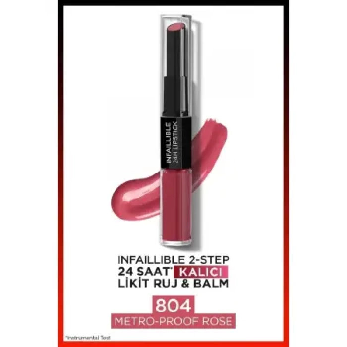 Loreal Paris Infaillible 2-Step 24 Saat Kalıcı Likit Ruj & Balm - 804 Metro-Proof Rose
