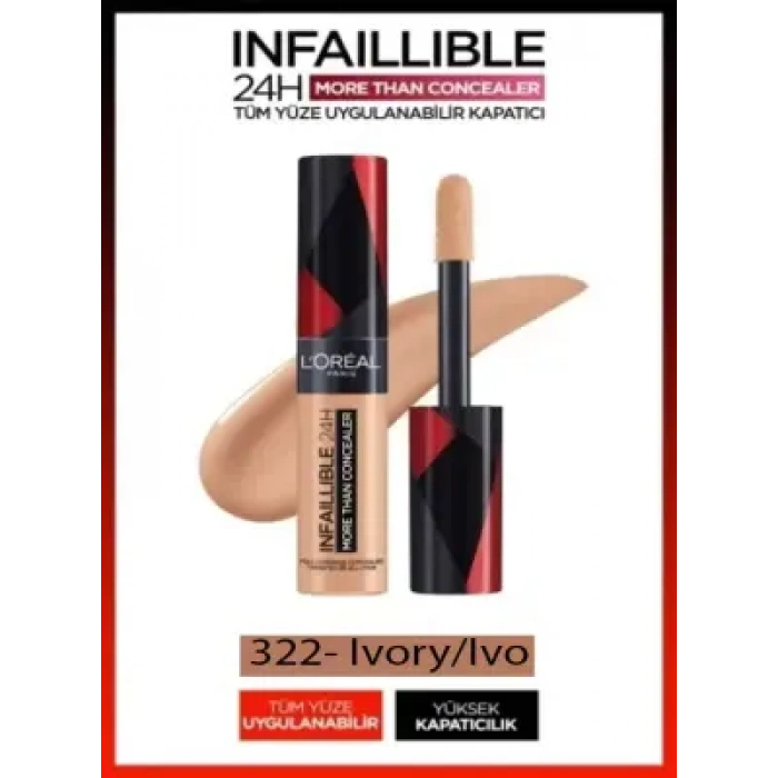 Loreal Paris Infaillible 24H Tüm Yüze Uygulanabilir Kapatıcı - 322 Ivory/Ivo 11ml
