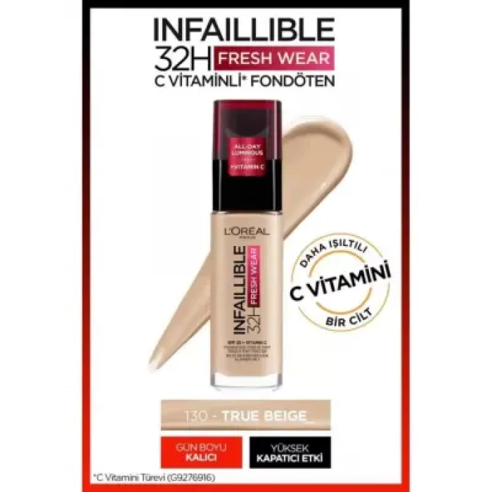 Loreal Paris Infaillible 32H Fresh Wear C Vitaminli Fondöten - 130 Beige Peau 30ml