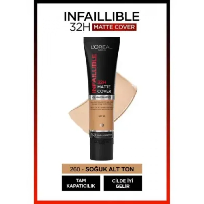 Loreal Paris Infaillible 32H Matte Cover Yüksek Kapatıcı Fondöten - 260 Solei