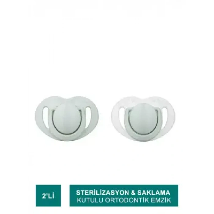 Mamajoo Sterilizasyon & Saklama Kutulu Powder Green Desenli İkili Ortodontik Emzik 6 Ay+