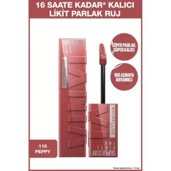Maybelline New York Super Stay Vinyl Ink Uzun Süre Kalıcı Likit Parlak Ruj - 115