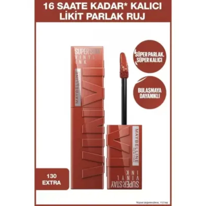 Maybelline New York Super Stay Vinyl Ink Uzun Süre Kalıcı Likit Parlak Ruj - 130 EXTRA