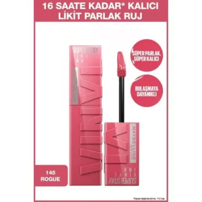 Maybelline New York Super Stay Vinyl Ink Uzun Süre Kalıcı Likit Parlak Ruj - 145 Rogue