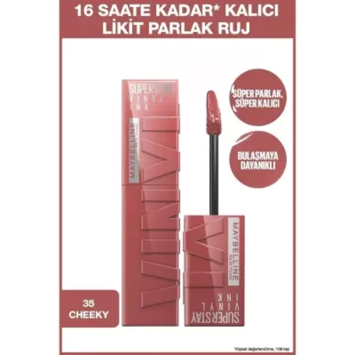 Maybelline New York Super Stay Vinyl Ink Uzun Süre Kalıcı Likit Parlak Ruj - 35 CHEEKY