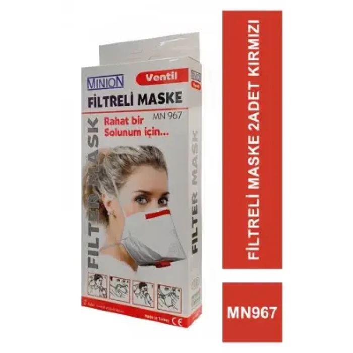 MINION Ventil Filtreli Maske MN967 FFP 3 Kırmızı 2 Adet