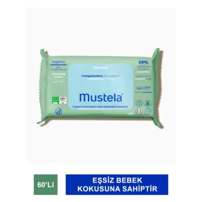 Mustela Compostable Cleansing Wipes - Kompostlanabilir Temizleme Mendili - 60 Adet