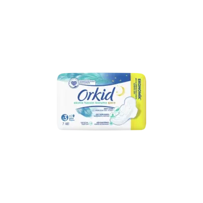 Orkid Ekstra Hassas Koruma Gece -Boy 3- Kanatlı Hijyenik Ped 7 Adet