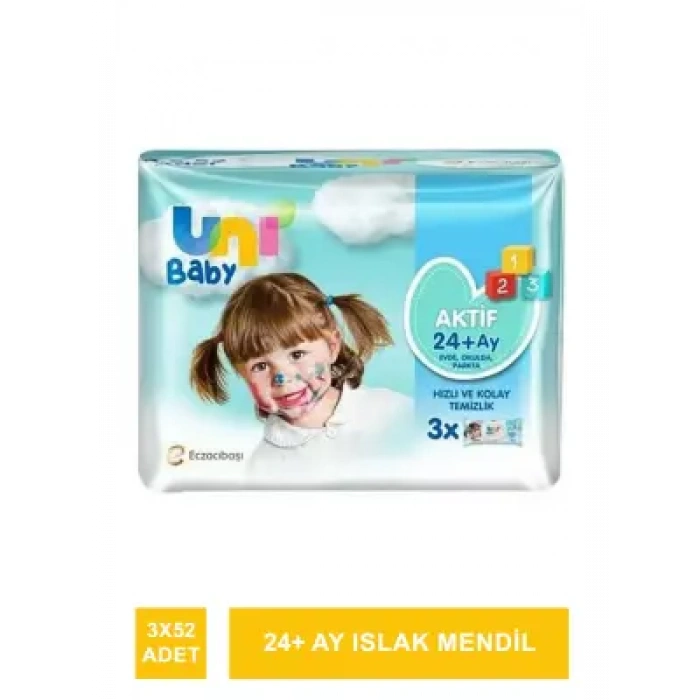 Uni Baby Aktif Simple Clean 24+ Ay Islak Mendil 3x52 Adet