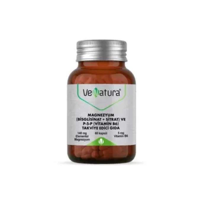 VeNatura Magnezyum -Bisglisinat+Sitrat- ve P5P -Vitamin B6- 60 Kapsül
