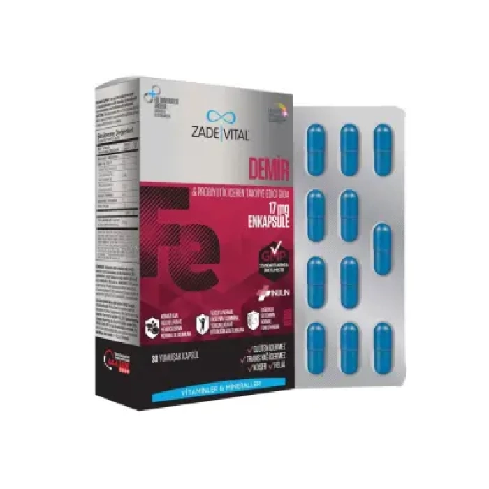 Zade Vital Demir ve Probiyotik Takviye Edici Gıda 30 Kapsül