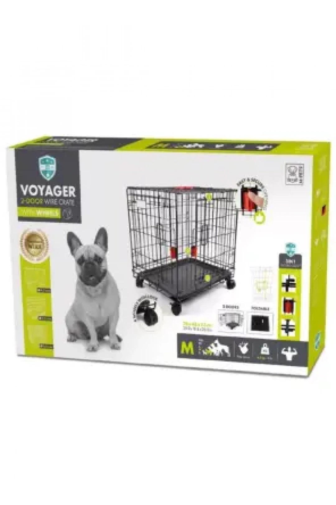 10451708 M-Pets Voyager Tekerlekli Köpek Kafesi 2 Kapılı (M) Siyah 76X48X53Cm