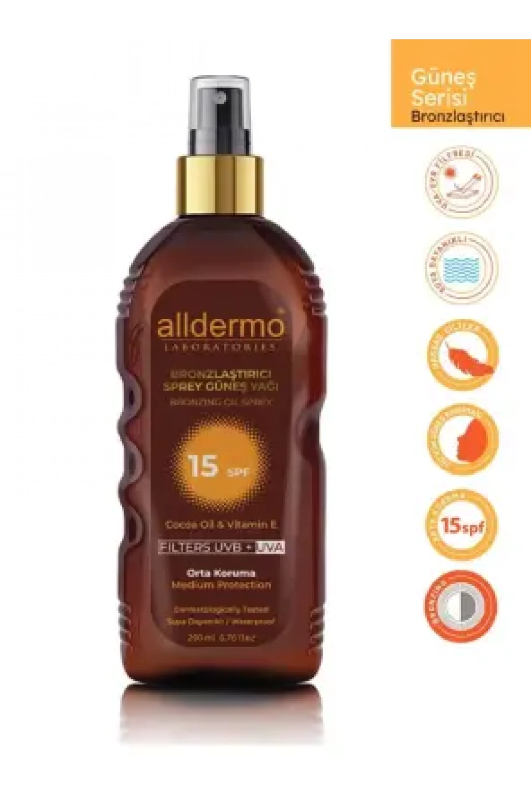 Alldermo Bronzlaştırıcı Sprey Güneş Yağı Spf 15 200 ml