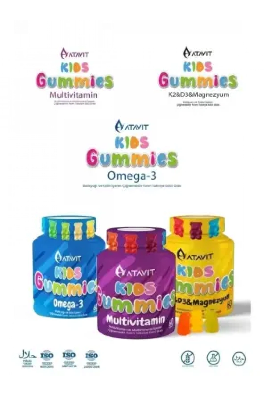 Atavit Kids Omega 3, D3 K2 , Magnezyum Multivitamin Süper 3lü Gummies 180 Yumuşak Kapsül