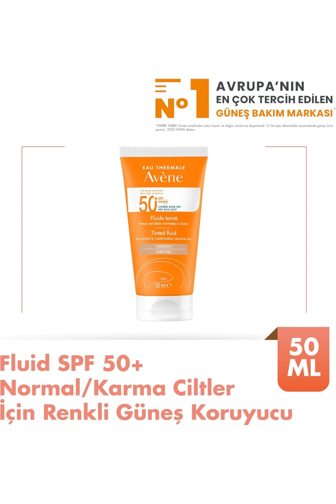 Avene Fluide SPF 50+ Normal/ Karma Ciltler için Renkli Güneş Koruyucu 50 ml
