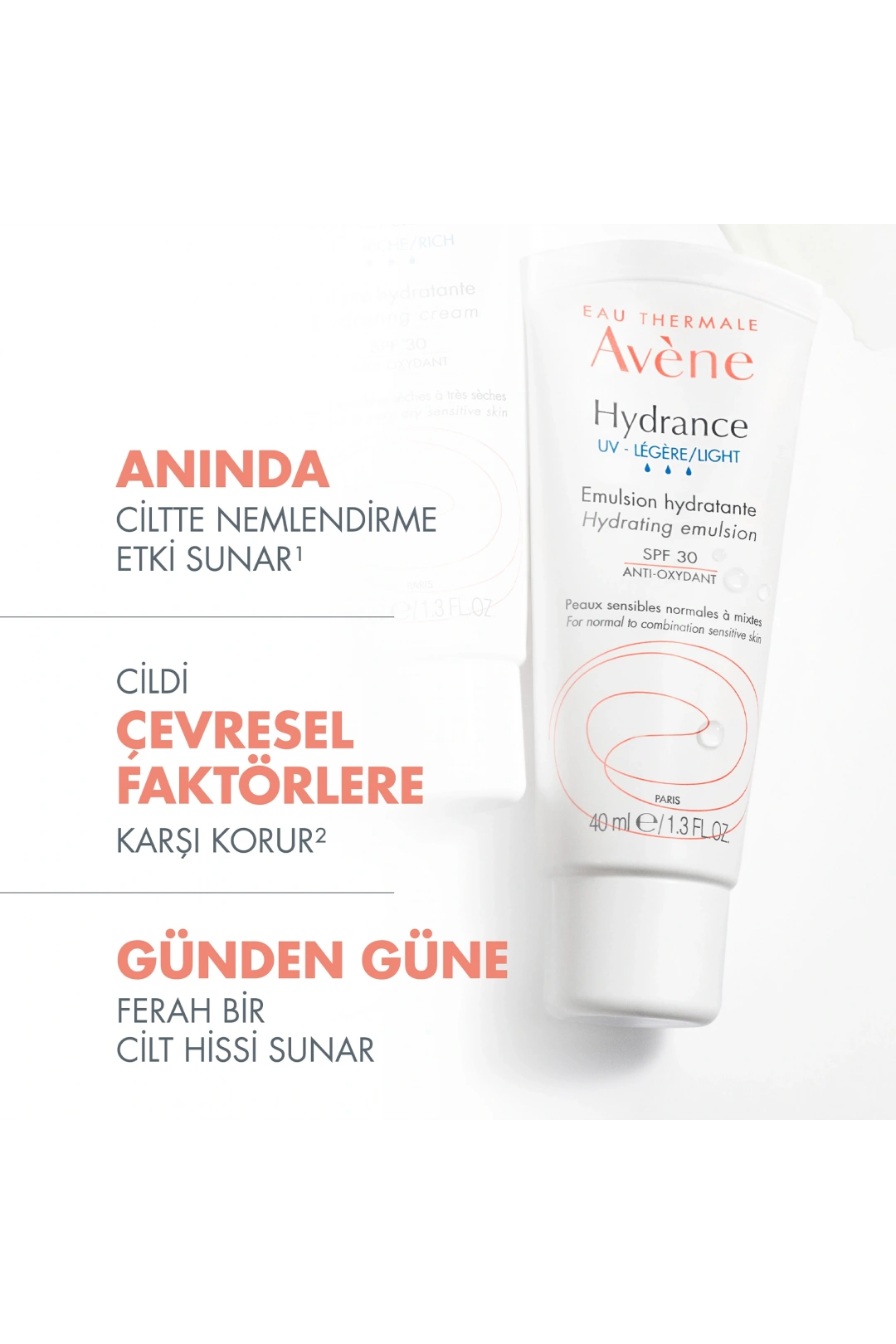 Avene Hydrance Light SPF30+ Hassas ve Karma Ciltler için Güneş Korumalı Nemlendirici Emülsiyon 40 ml